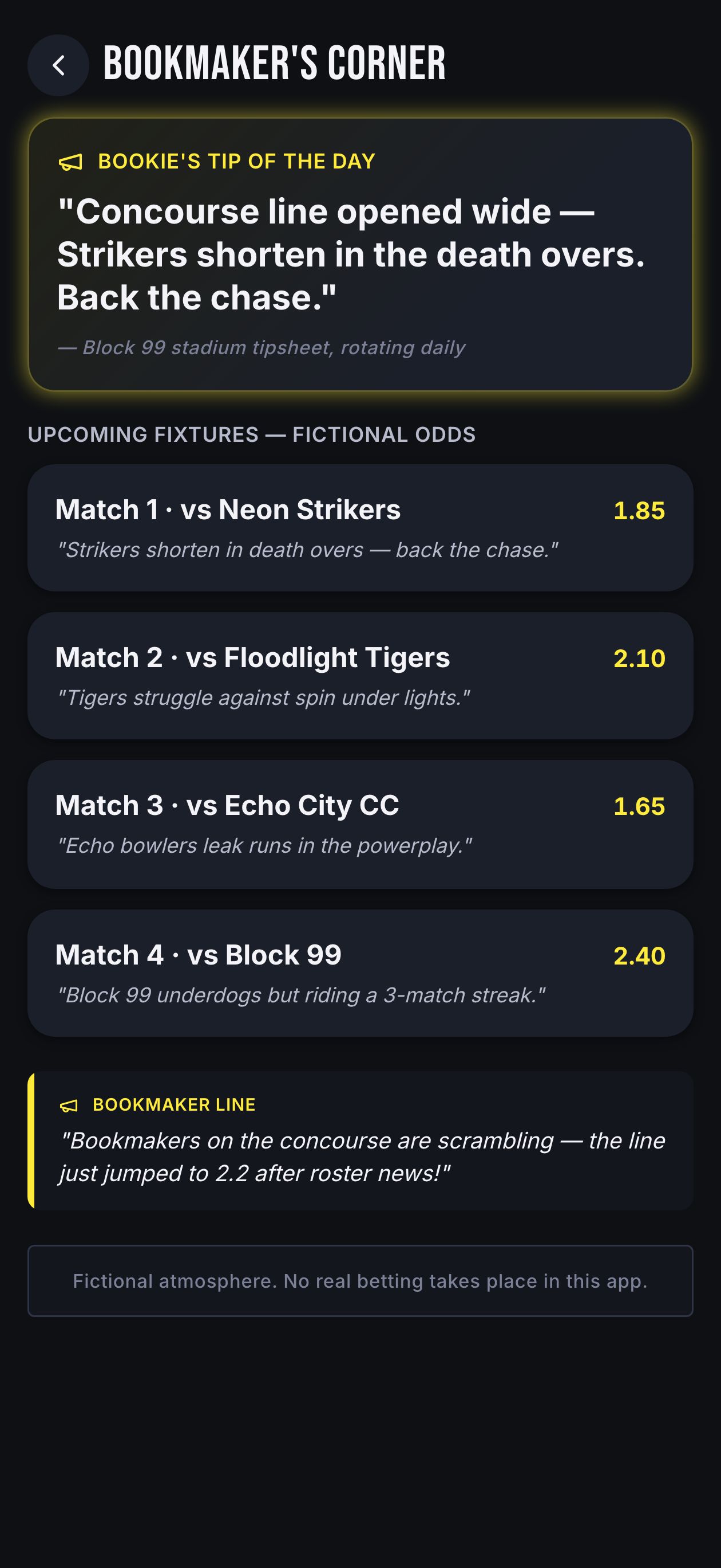 Bookmaker's Corner